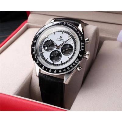 Replica Speedmaster A21j Automatic Movement Mens Watch White Dial Leather Strap B E405