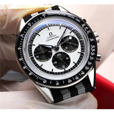 Replica Speedmaster A21j Automatic Movement Mens Watch White Dial Leather Strap B E405