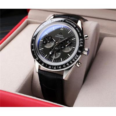 Replica Speedmaster A21j Automatic Movement Mens Watch White Dial Leather Strap B E405