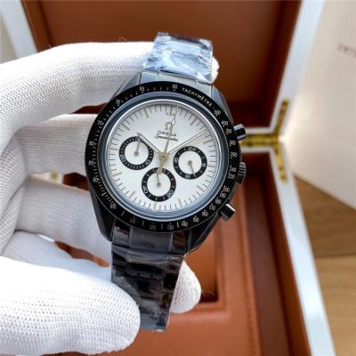 Replica Speedmaster Japan OS Quartz Chronograph Movement Mens Watch Ice Blue Dial Leather Strap E420