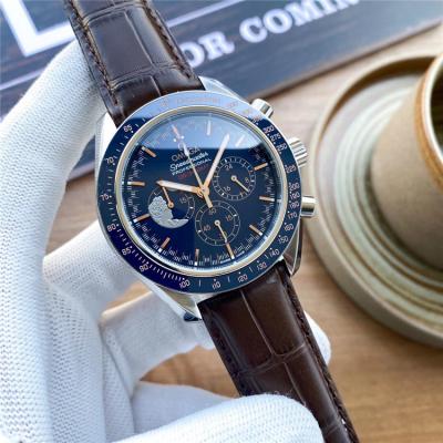 Replica Speedmaster A21j Automatic Movement Mens Watch Blue Dial Leather Strap A E425