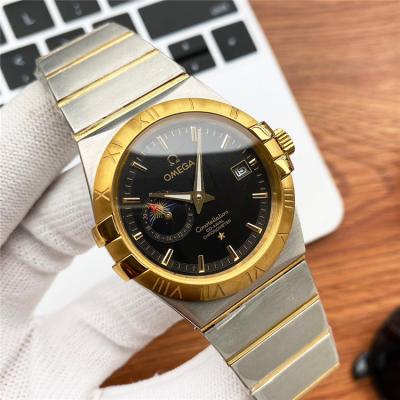 Replica Constellation A21j Automatic Movement Mens Watch Gold Dial Two Tone Yellow Gold E432