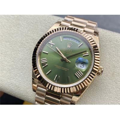 EWF DayDate 40 228235 A2836 Automatic Mens Watch RG Green Stick Dial President Bracelet Best Edition