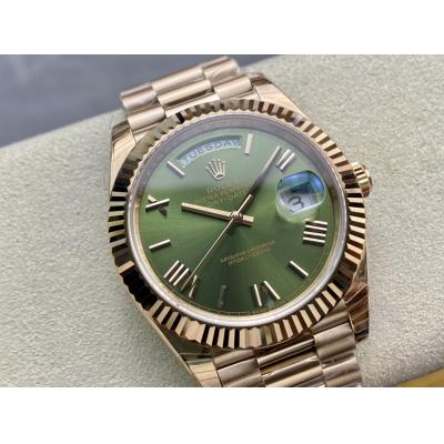 EWF DayDate 40 228235 A2836 Automatic Mens Watch RG Green Stick Dial President Bracelet Best Edition