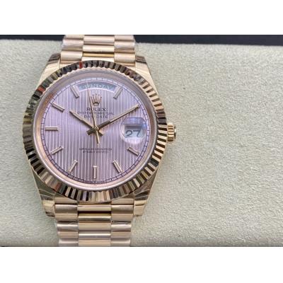 EWF DayDate 40 228235 A2836 Automatic Mens Watch RG Pink Stick Dial President Bracelet Best Edition