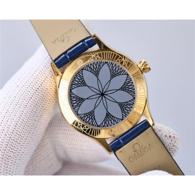 Replica De Ville Japan Quartz Movement Womens Watch White Dial Diamonds Case Leather Strap A E435