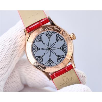 Replica De Ville Japan Quartz Movement Womens Watch White Dial Diamonds Case Leather Strap B E435