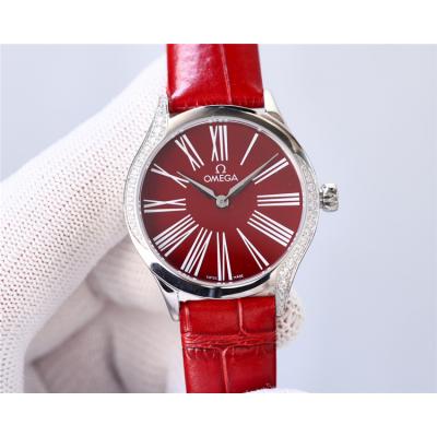 Replica De Ville Japan Quartz Movement Womens Watch White Dial Diamonds Case Leather Strap C E435