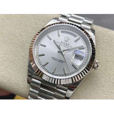 EWF DayDate 40 228239 A2836 Automatic Mens Watch Silver Stick Dial President Bracelet Best Edition