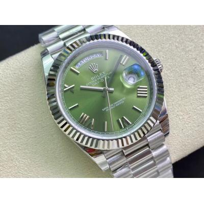 EWF DayDate 40 228239 A2836 Automatic Mens Watch Green Stick Dial President Bracelet Best Edition