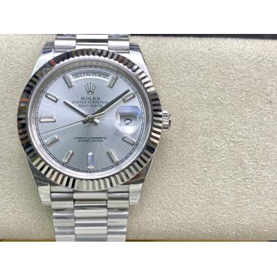 EWF DayDate 40 228239 A2836 Automatic Mens Watch Silver Diamond Stick Dial President Bracelet Best Edition