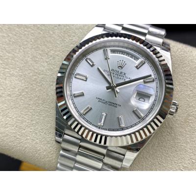 EWF DayDate 40 228239 A2836 Automatic Mens Watch Silver Diamond Stick Dial President Bracelet Best Edition