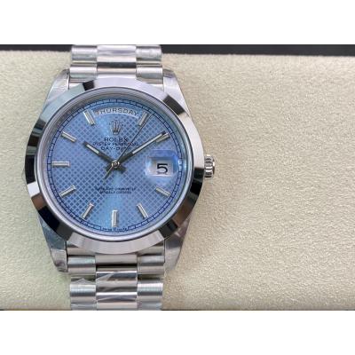 EWF DayDate 40 228239 A2836 Automatic Mens Watch Ice Blue Stick Dial President Bracelet Best Edition