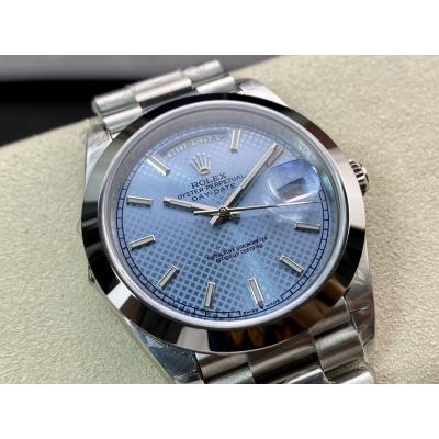 EWF DayDate 40 228239 A2836 Automatic Mens Watch Ice Blue Stick Dial President Bracelet Best Edition