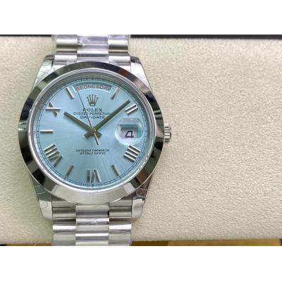 EWF DayDate 40 228239 A2836 Automatic Mens Watch Ice Blue Roman Dial President Bracelet Best Edition