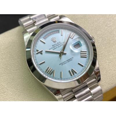 EWF DayDate 40 228239 A2836 Automatic Mens Watch Ice Blue Roman Dial President Bracelet Best Edition