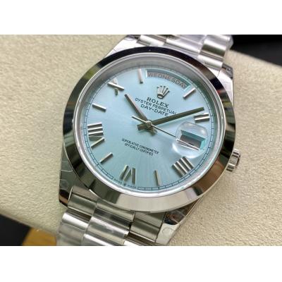 EWF DayDate 40 228239 A2836 Automatic Mens Watch Ice Blue Roman Dial President Bracelet Best Edition