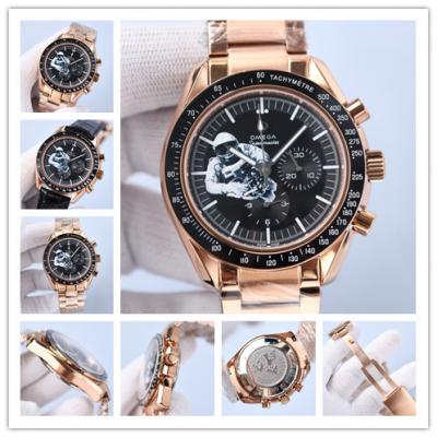 Replica Speedmaster Japan VK Quartz Chronograph Movement Mens Watch Black Dial Rose Gold B E436