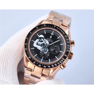 Replica Speedmaster Japan VK Quartz Chronograph Movement Mens Watch Black Dial Rose Gold B E436