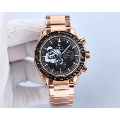 Replica Speedmaster Japan VK Quartz Chronograph Movement Mens Watch Black Dial Rose Gold B E436