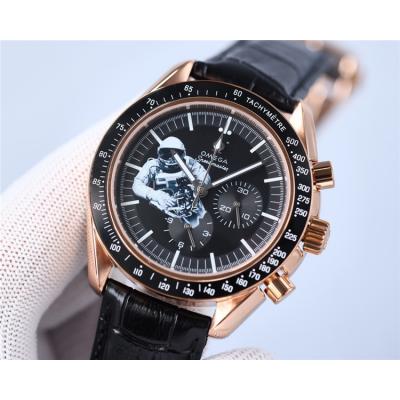 Replica Speedmaster Japan VK Quartz Chronograph Movement Mens Watch Black Dial Rose Gold B E436