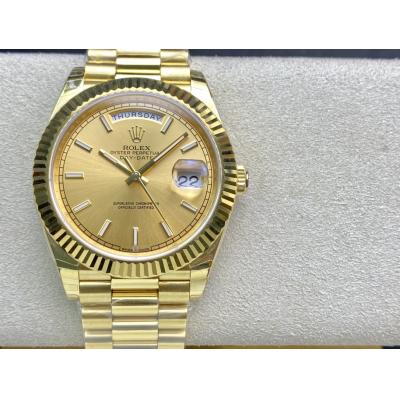 EWF DayDate 40 228239 A2836 Automatic Mens Watch YG Champagne Stick Dial President Bracelet Best Edition