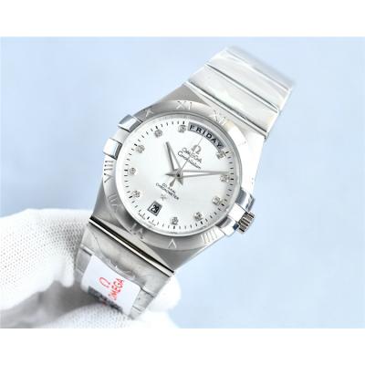 Replica Constellation Japan Miyota 8285 Automatic Mens Watch White Dial Diamonds Case Stainless Steel A E441