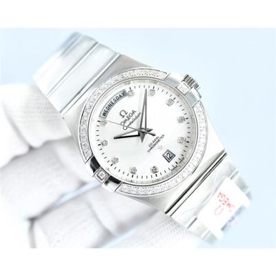 Replica Constellation Japan Miyota 8285 Automatic Mens Watch White Dial Diamonds Case Stainless Steel A E441