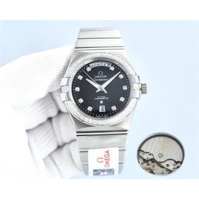 Replica Constellation Japan Miyota 8285 Automatic Mens Watch White Dial Diamonds Case Stainless Steel A E441