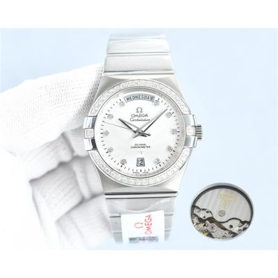 Replica Constellation Japan Miyota 8285 Automatic Mens Watch White Dial Diamonds Case Stainless Steel A E441