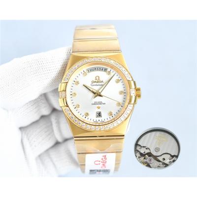 Replica Constellation Japan Miyota 8285 Automatic Mens Watch Gold Dial Diamonds Case Yellow Gold B E441