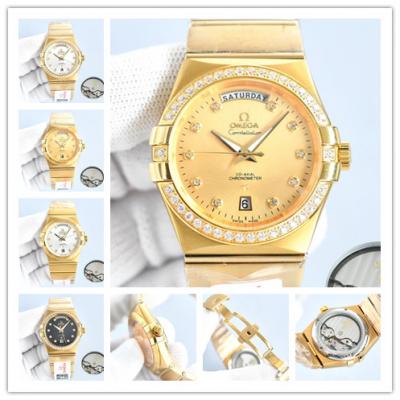 Replica Constellation Japan Miyota 8285 Automatic Mens Watch Gold Dial Diamonds Case Yellow Gold B E441