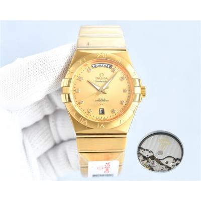 Replica Constellation Japan Miyota 8285 Automatic Mens Watch Gold Dial Diamonds Case Yellow Gold B E441