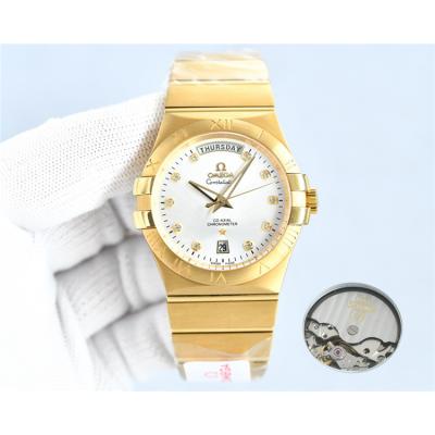 Replica Constellation Japan Miyota 8285 Automatic Mens Watch Gold Dial Diamonds Case Yellow Gold B E441