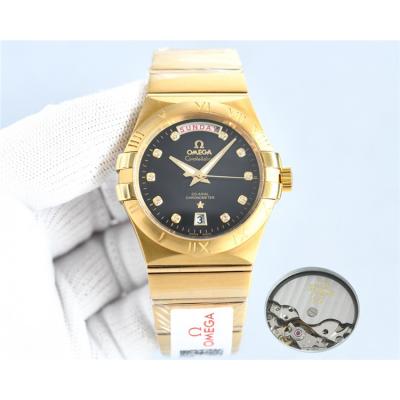 Replica Constellation Japan Miyota 8285 Automatic Mens Watch Gold Dial Diamonds Case Yellow Gold B E441