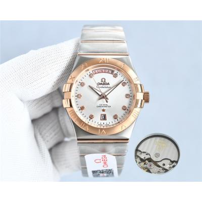 Replica Constellation Japan Miyota 8285 Automatic Mens Watch Silver Dial Two Tone Rose Gold C E441