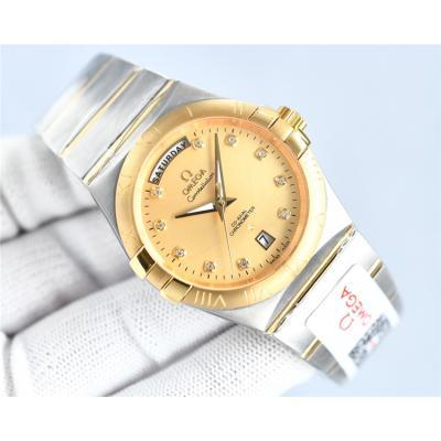 Replica Constellation Japan Miyota 8285 Automatic Mens Watch Silver Dial Diamonds Case Two Tone Yellow Gold D E441