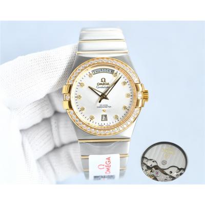 Replica Constellation Japan Miyota 8285 Automatic Mens Watch Silver Dial Diamonds Case Two Tone Yellow Gold D E441