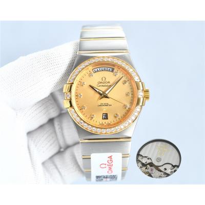 Replica Constellation Japan Miyota 8285 Automatic Mens Watch Silver Dial Diamonds Case Two Tone Yellow Gold D E441