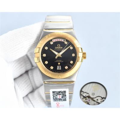 Replica Constellation Japan Miyota 8285 Automatic Mens Watch Silver Dial Diamonds Case Two Tone Yellow Gold D E441