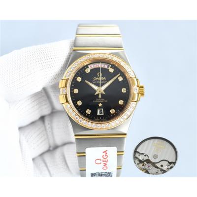 Replica Constellation Japan Miyota 8285 Automatic Mens Watch Silver Dial Diamonds Case Two Tone Yellow Gold D E441