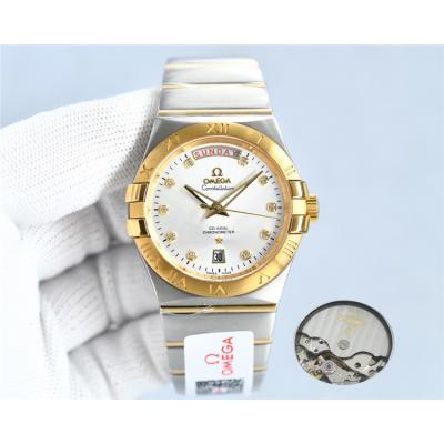 Replica Constellation Japan Miyota 8285 Automatic Mens Watch Silver Dial Diamonds Case Two Tone Yellow Gold D E441