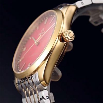 Replica De Ville Japan Miyota 821A Automatic Movement Mens Watch Red Dial Two Tone Yellow Gold G19