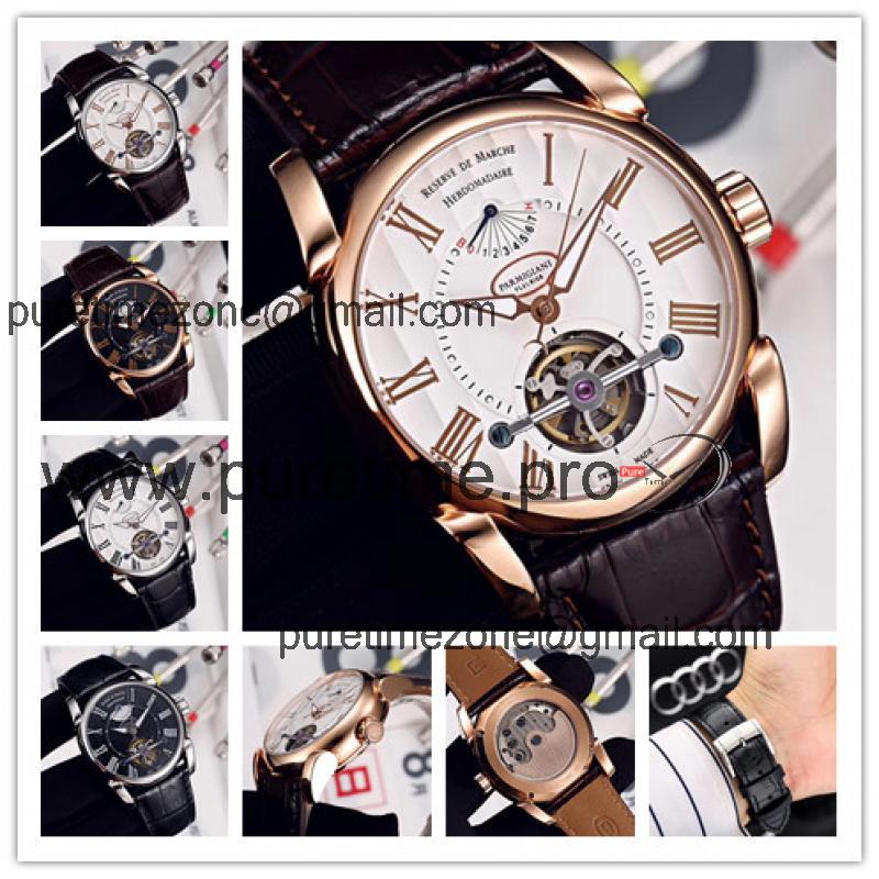 Replica Tourbillon A21j Automatic Movement Mens Watch White Dial Leather Strap E31