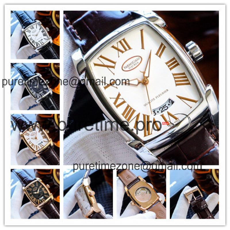 Replica Tonda A2813 Automatic Movement Mens Watch White Dial Leather Strap E35