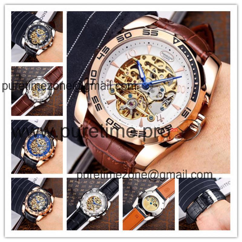 Replica Tourbillon A21j Automatic Movement Mens Watch Skeleton Dial Leather Strap A E36