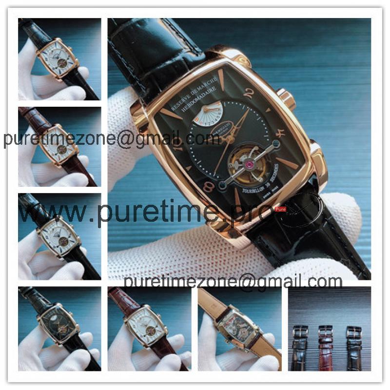 Replica Tourbillon A21j Automatic Movement Mens Watch Black Dial Leather Strap E42