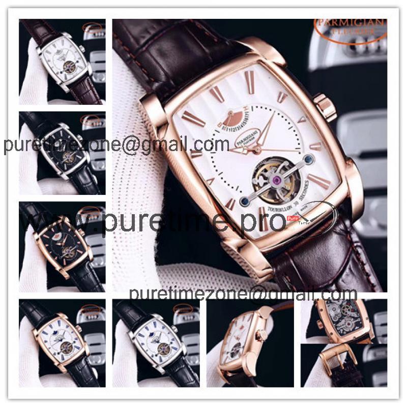 Replica Tourbillon A21j Automatic Movement Mens Watch White Dial Leather Strap E47