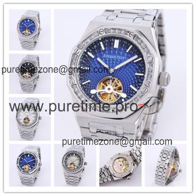 Replica Royal Oak A21j Automatic Movement Mens Watch Blue Tourbillon Dial Diamonds Case Stainless steel E211