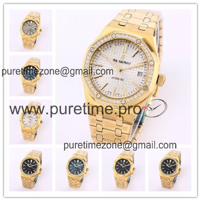 Replica Royal Oak A21j Automatic Movement Womens Watch Silver Dial Diamonds Case Yellow Gold C E227